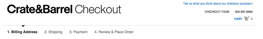 Crate and Barrel using a checkout progress bar for ecommerce optimization