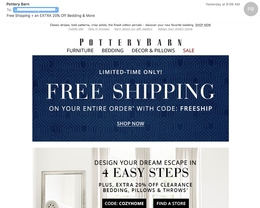 Pottery Barn Ecommerce Emails