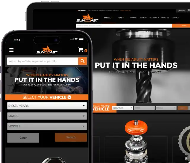 Suncoast aftermarket eCommerce storefront running on Web Shop Manager