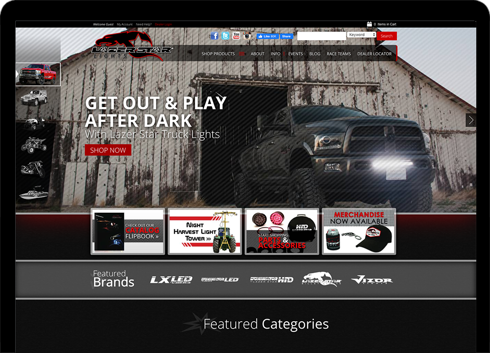 LazerStar Lights eCommerce website landing page