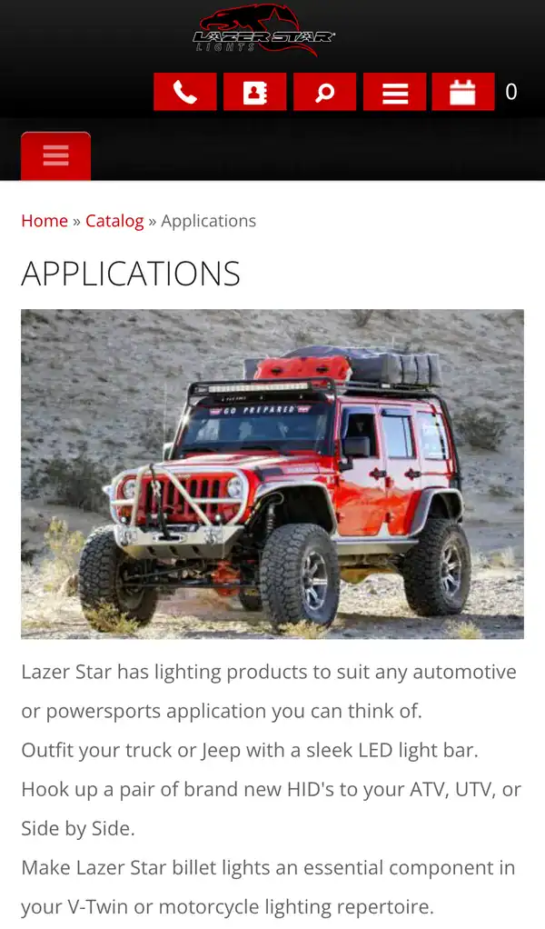 Lazer Star Lights Applications page on a phone