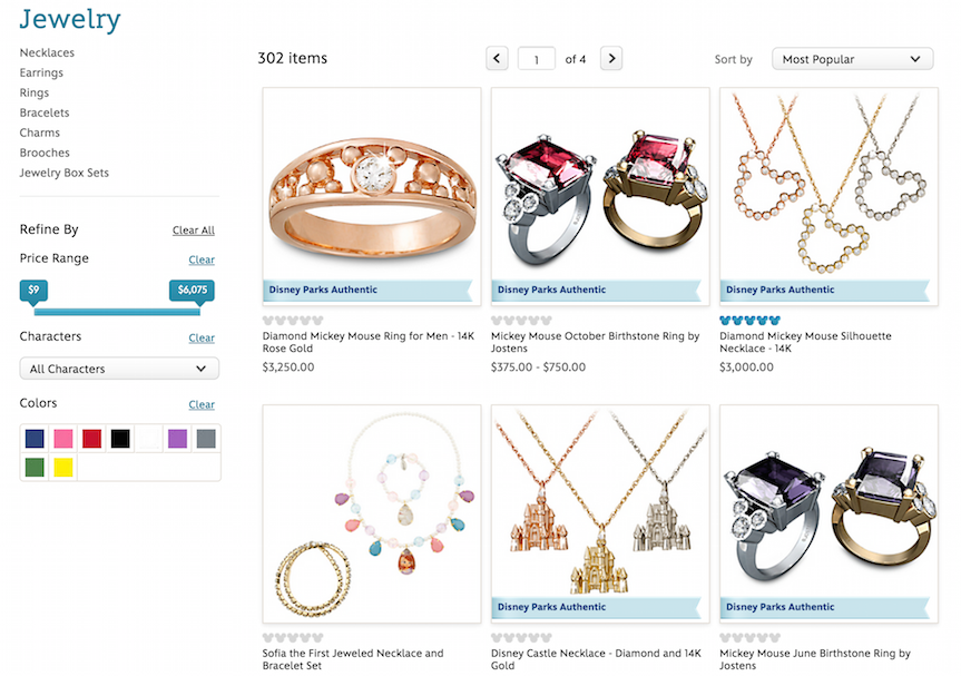 The Disney Store category page showing 3 items across to optimize conversion rates