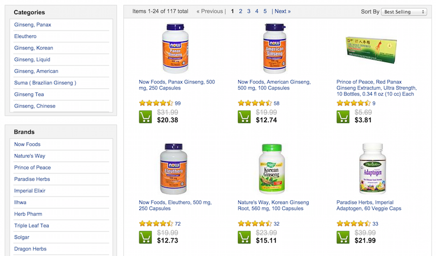iHerb category page displaying original and sale prices to give customers a reason to buy