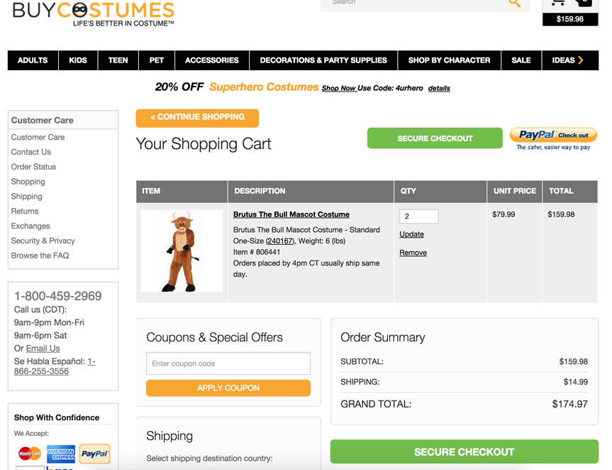 Buycostumes double proceed to cart button for faster checkout