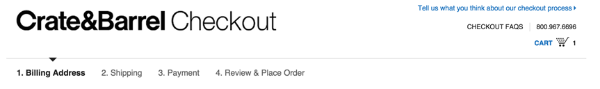 Crate and Barrel checkout progress bar for improved user experience