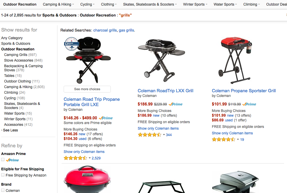 Amazon's grill product page, which is less specialized than BBQ Guys