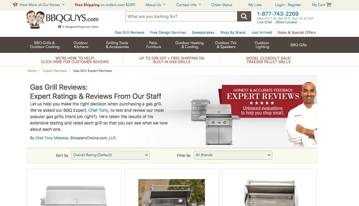 BBQ Guys website homepage showcasing grilling and outdoor cooking products