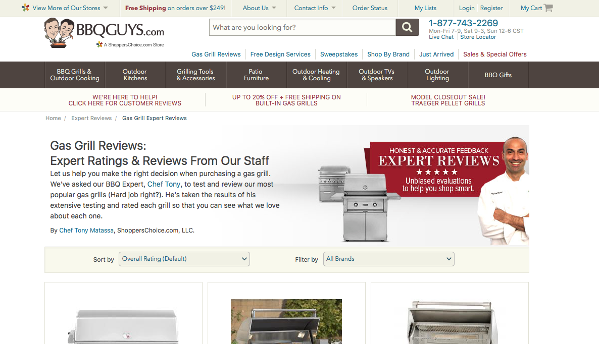 BBQ Guys website homepage showcasing grilling and outdoor cooking products