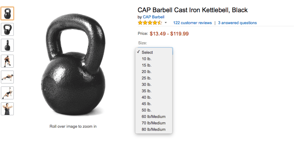 Amazon barbell product page screenshot showing pricing and options