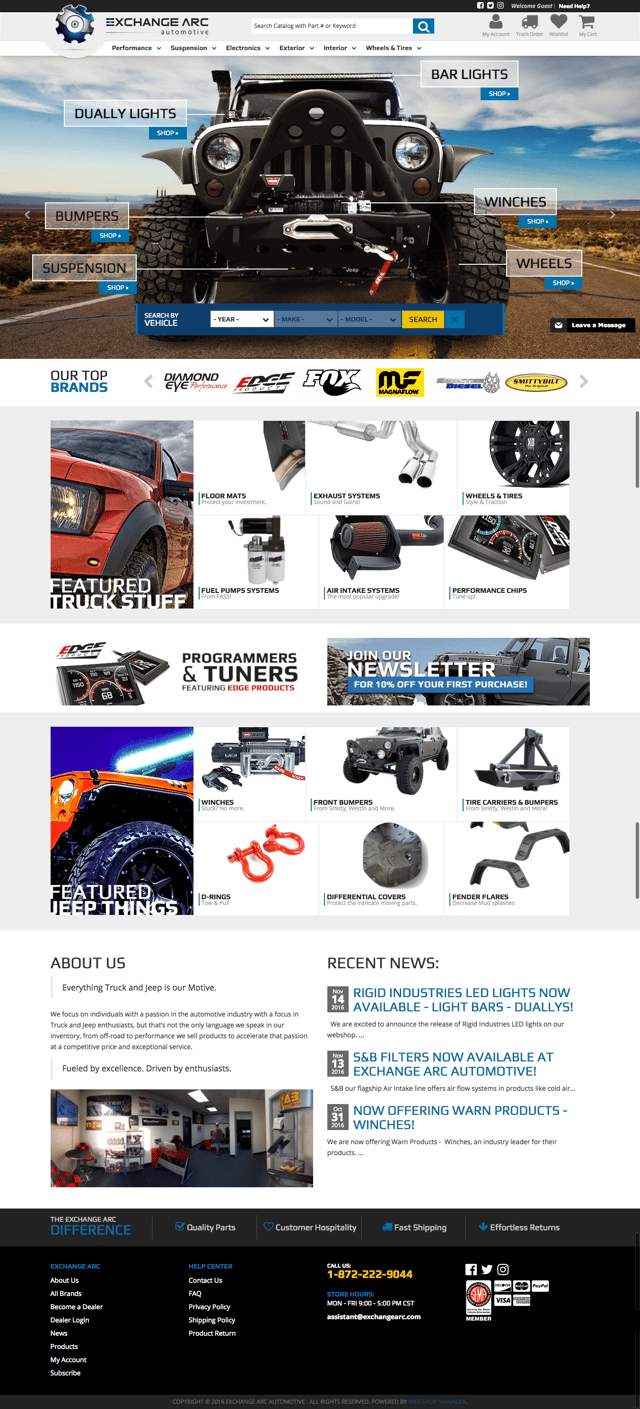 Exchange Arc Automotive eCommerce website screenshot