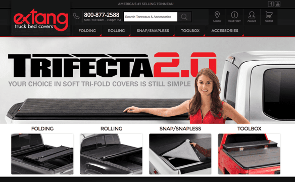 Extang.com homepage featuring new truck bed cover eCommerce website design