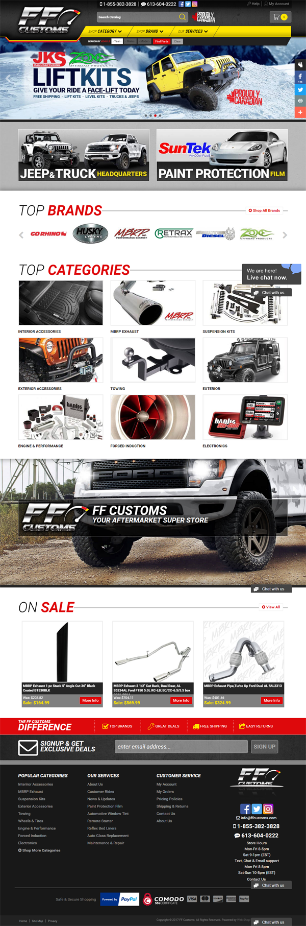 FF Customs new website design for aftermarket auto parts in Canada