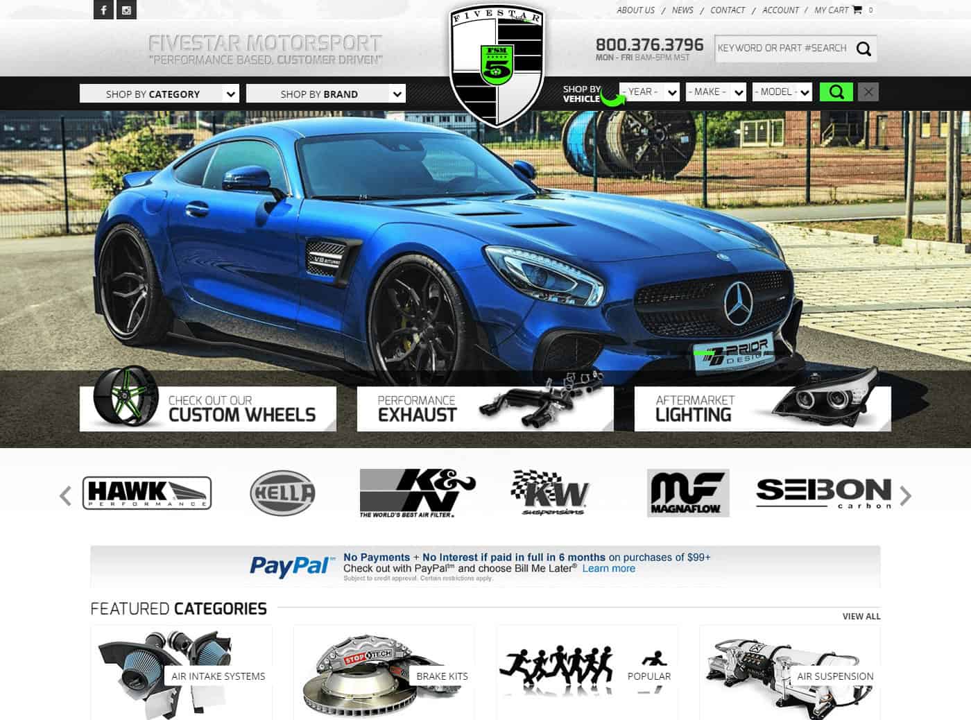 Screenshot of Five Star Motor Sport eCommerce website