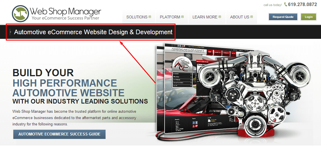 Example of an H1 Tag on a webpage