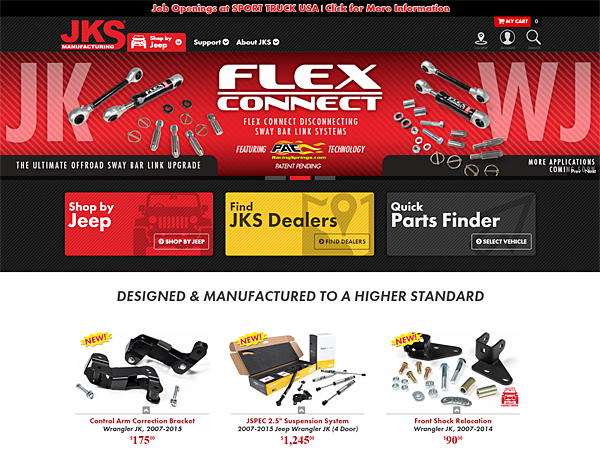 Screenshot of JKS Manufacturing's refreshed eCommerce website