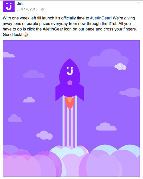 Facebook post from Jet.com promoting their launch date with a giveaway