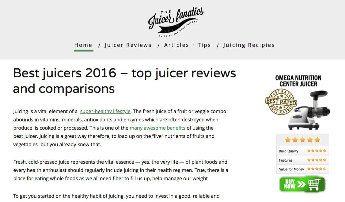 Juice Fanatics example of a juicing sub-niche audience