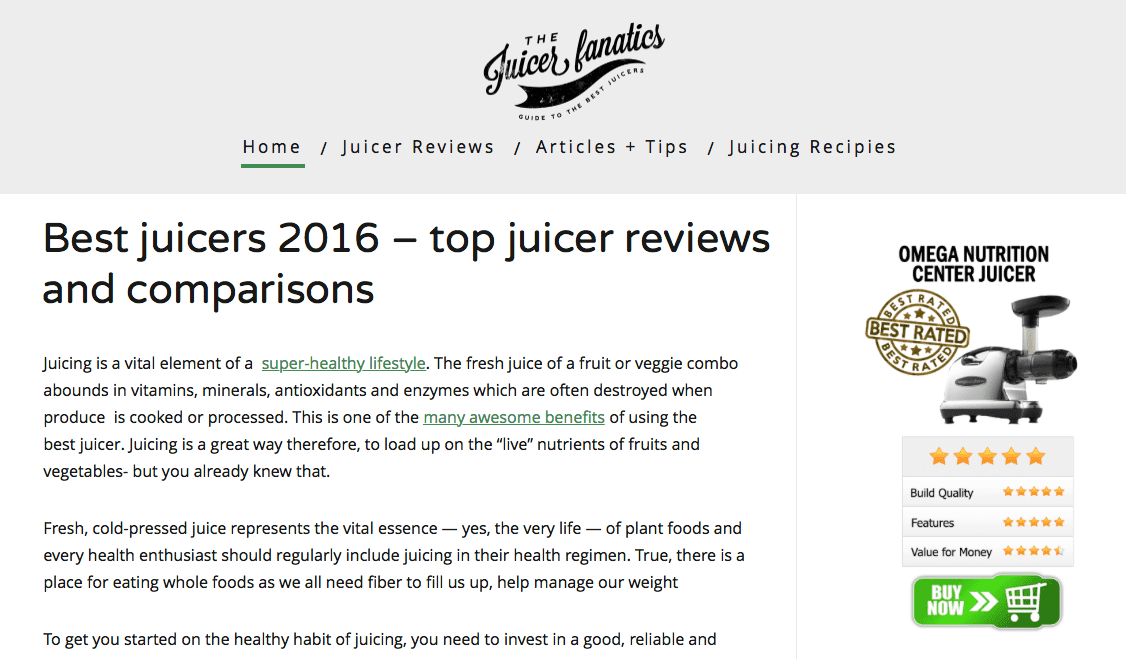 Juice Fanatics example of a juicing sub-niche audience