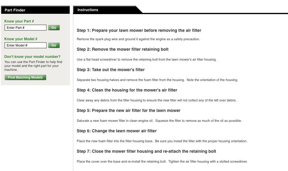 MTD Parts brief text tutorial for changing an air filter