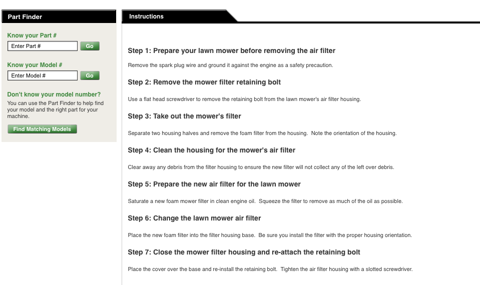 MTD Parts brief text tutorial for changing an air filter