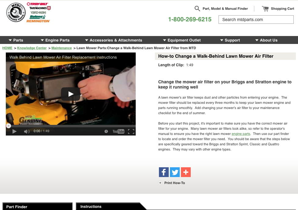 MTD Parts video showing how to change an air filter in a lawn mower