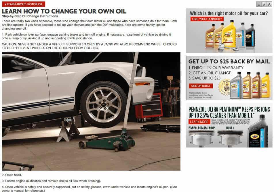 Visual aid showing Pennzoil oil change steps for customer tutorials