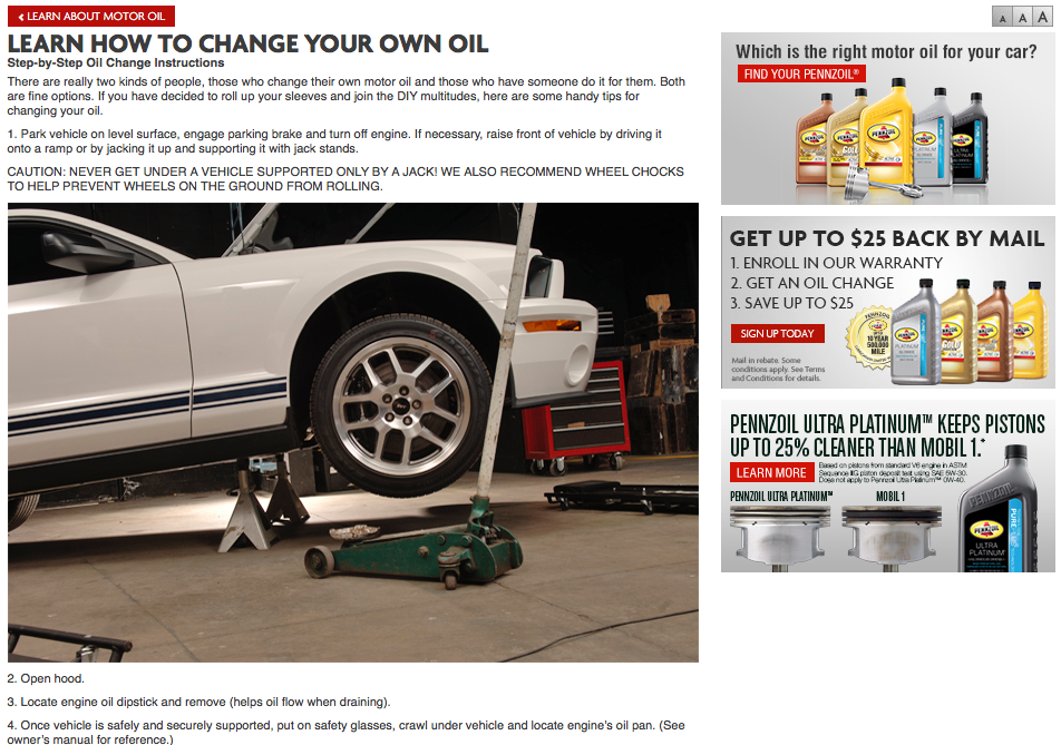 Visual aid showing Pennzoil oil change steps for customer tutorials