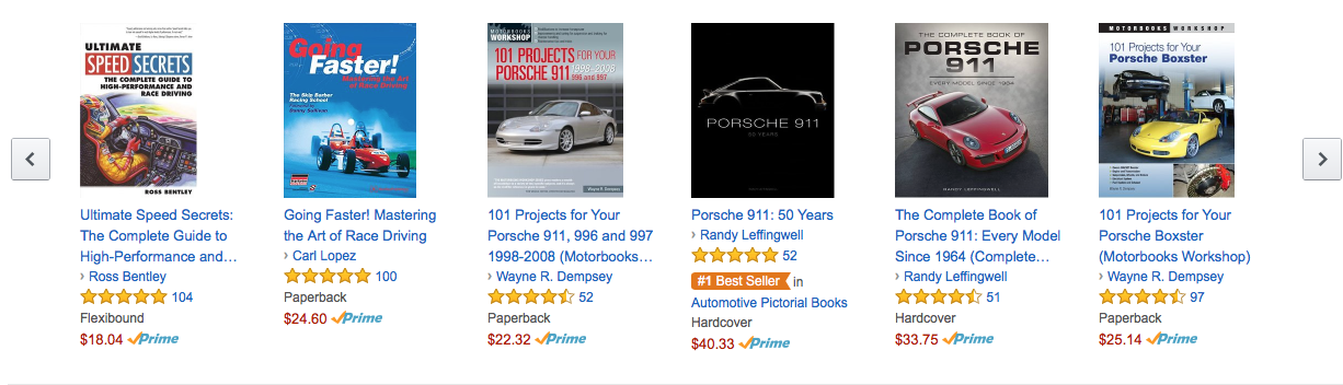 Porsche books on Amazon showing online audience interest