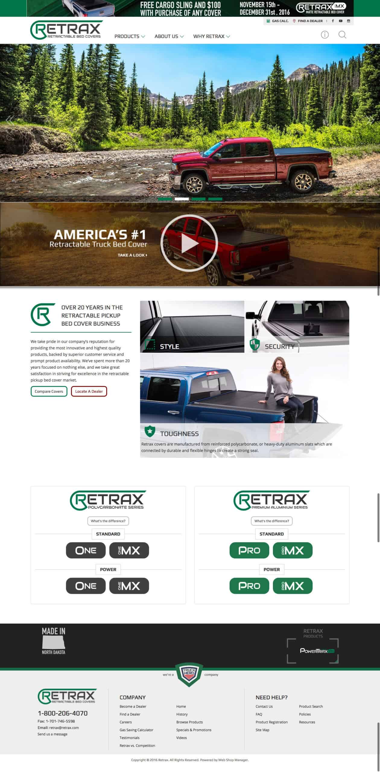 Retrax truck bed cover manufacturer website homepage screenshot