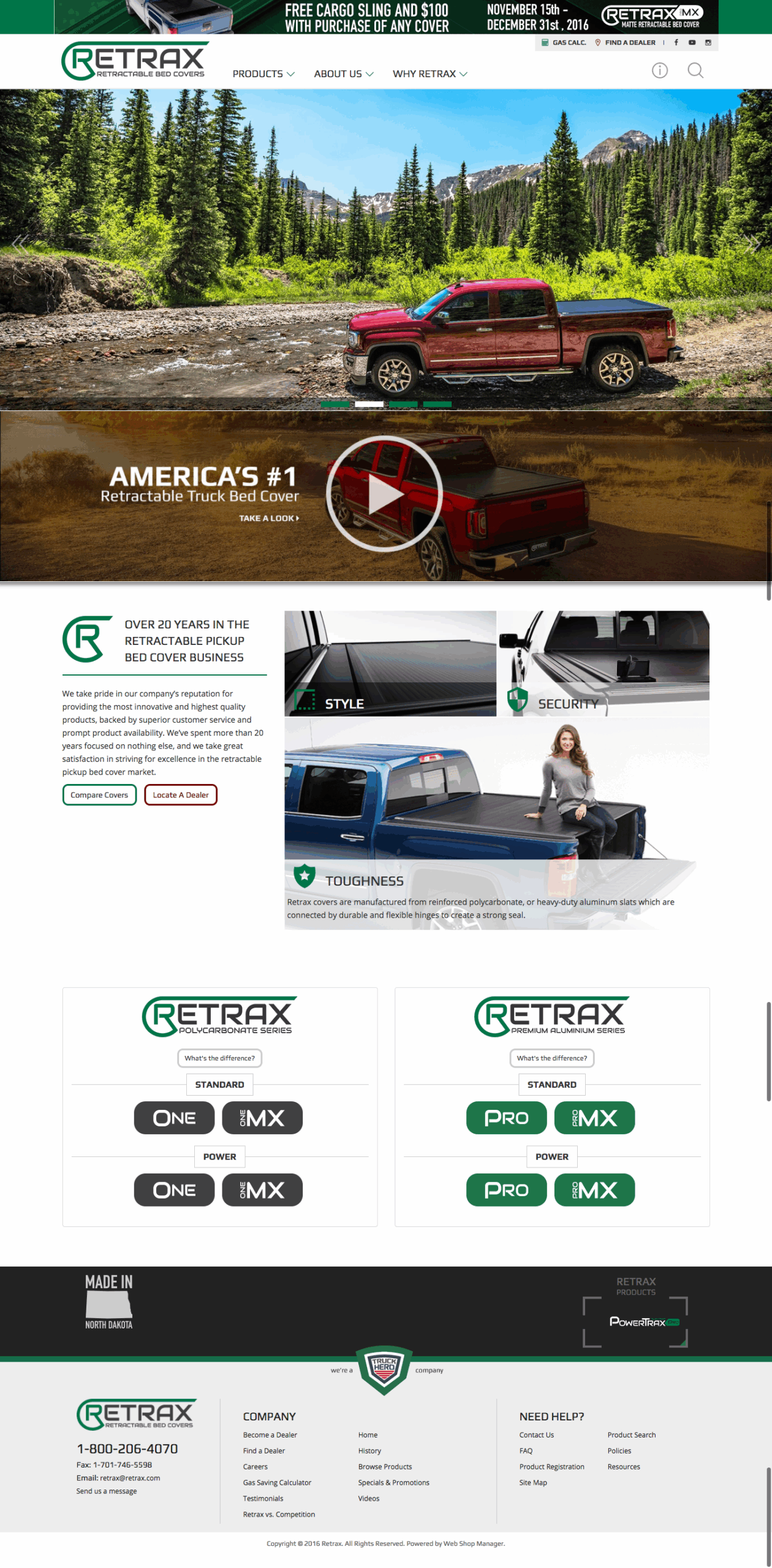 Retrax truck bed cover manufacturer website homepage screenshot