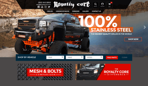 Screenshot of the new Royalty Core eCommerce website homepage