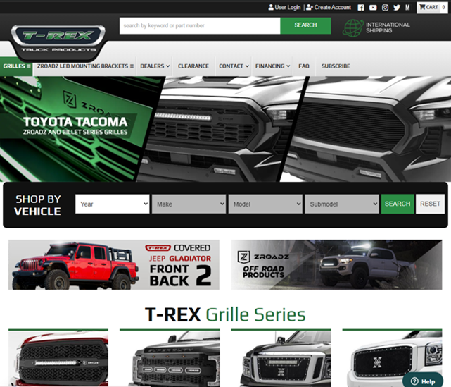 TRex Grilles custom truck grilles eCommerce website design