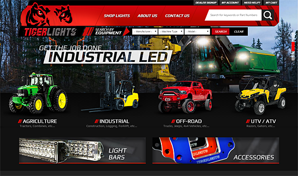 Screenshot of Tiger Lights' mobile redesigned eCommerce website