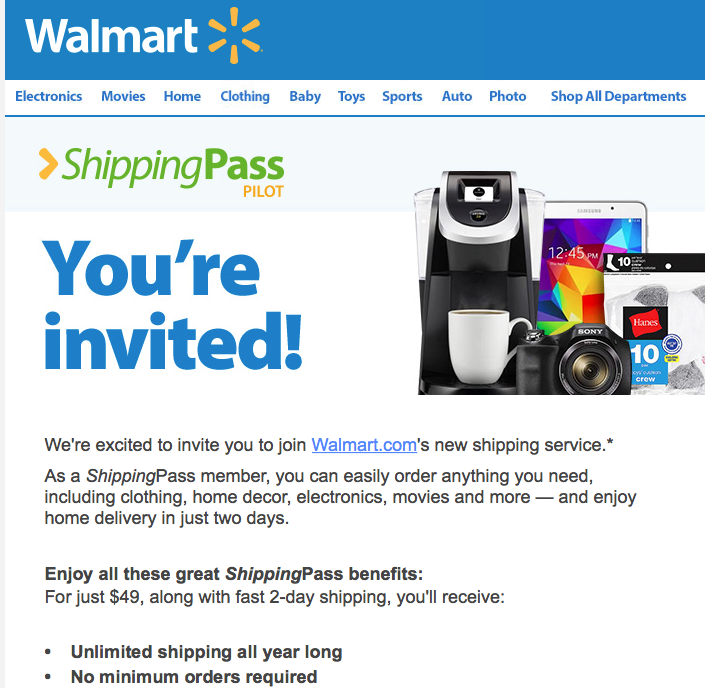 Walmart personalized email invitation example