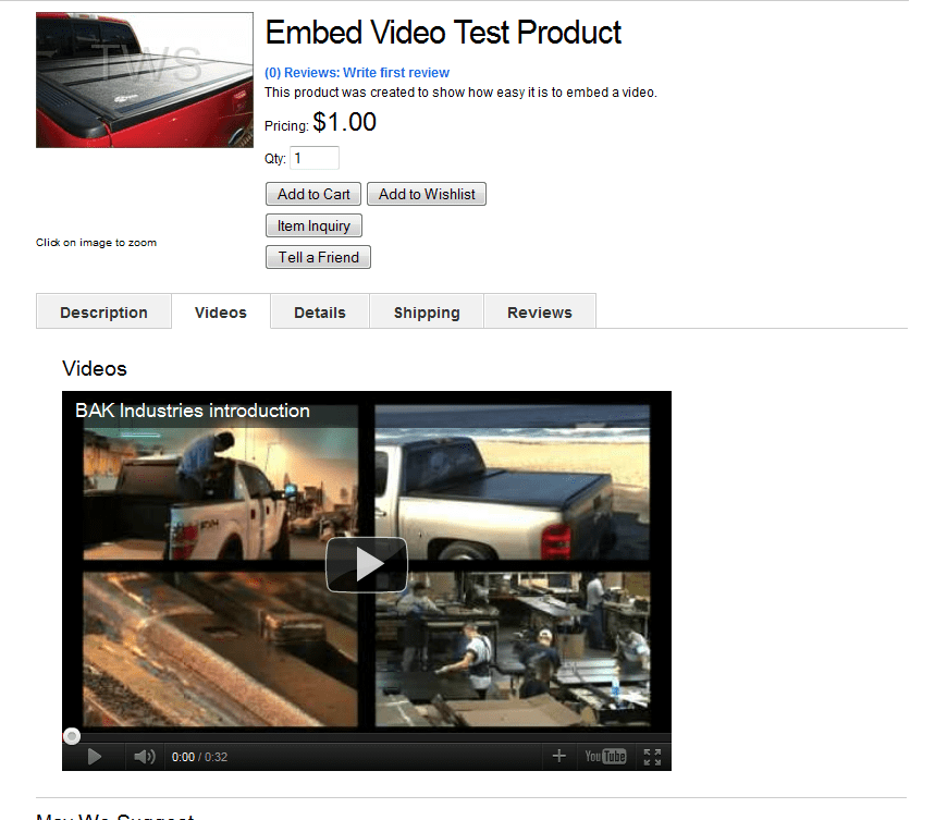 Screenshot showing the steps to embed a YouTube video on a WSM product page