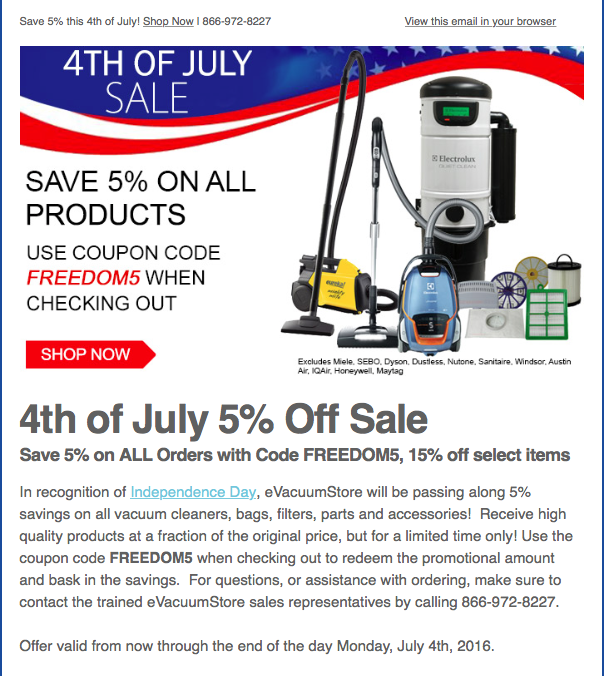 Generic sales email example for e-commerce