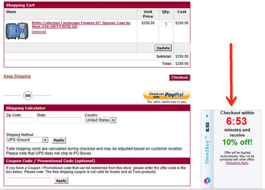Example of incentivized time constraints pop-up for boosting eCommerce conversion