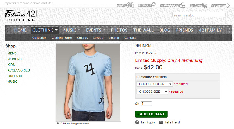 Screenshot of how product options with inventory management appear to an eCommerce customer