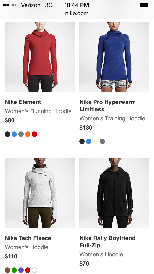 Example of Nike's clean and simple mobile-friendly e-commerce store design