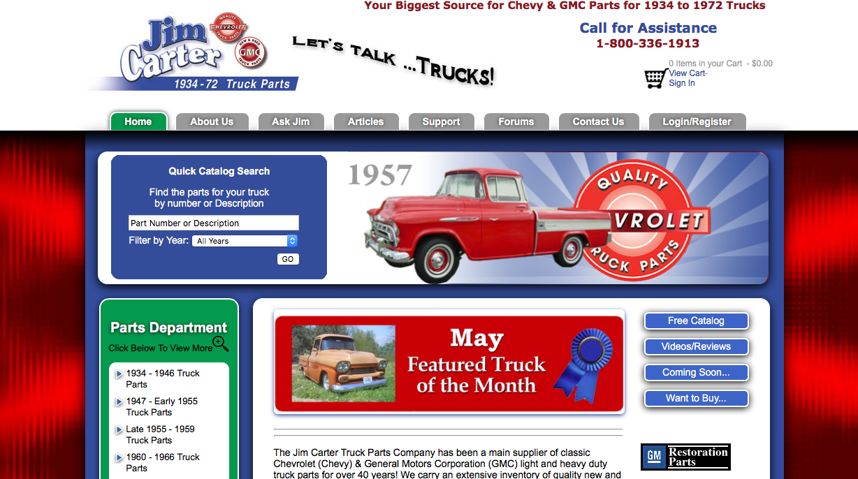 Example of oldchevytrucks.com website specializing in Chevy and GMC truck parts from 1934-1972