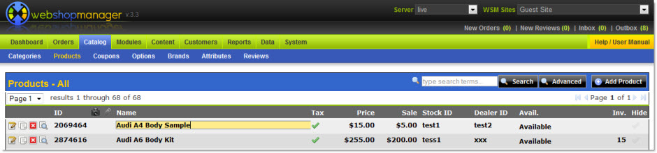Enhanced product listing screen for quick edits in eCommerce CMS