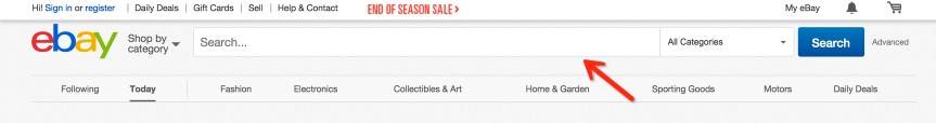 Prominent search bar on eBay homepage to boost conversions