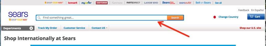 Large, easily visible search bar on Sears website to encourage customer engagement