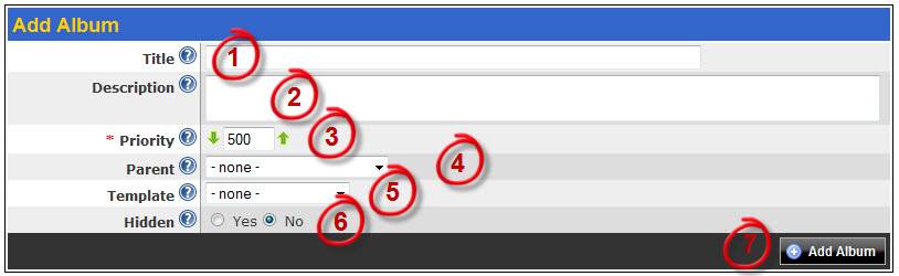Add Album screen fields in Web Shop Manager