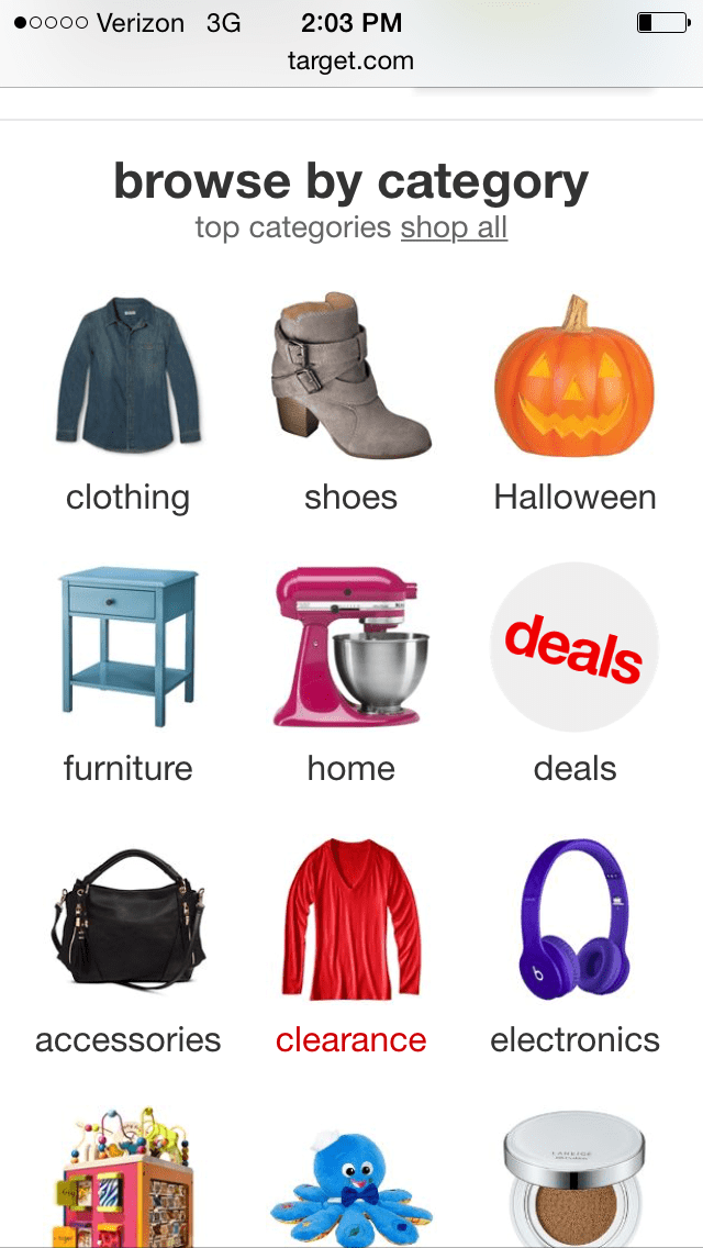 Target mobile categories showing optimized filters for narrowing down product options in a large e-commerce store