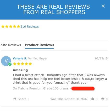 Customer testimonial displayed on an ecommerce site for social proof