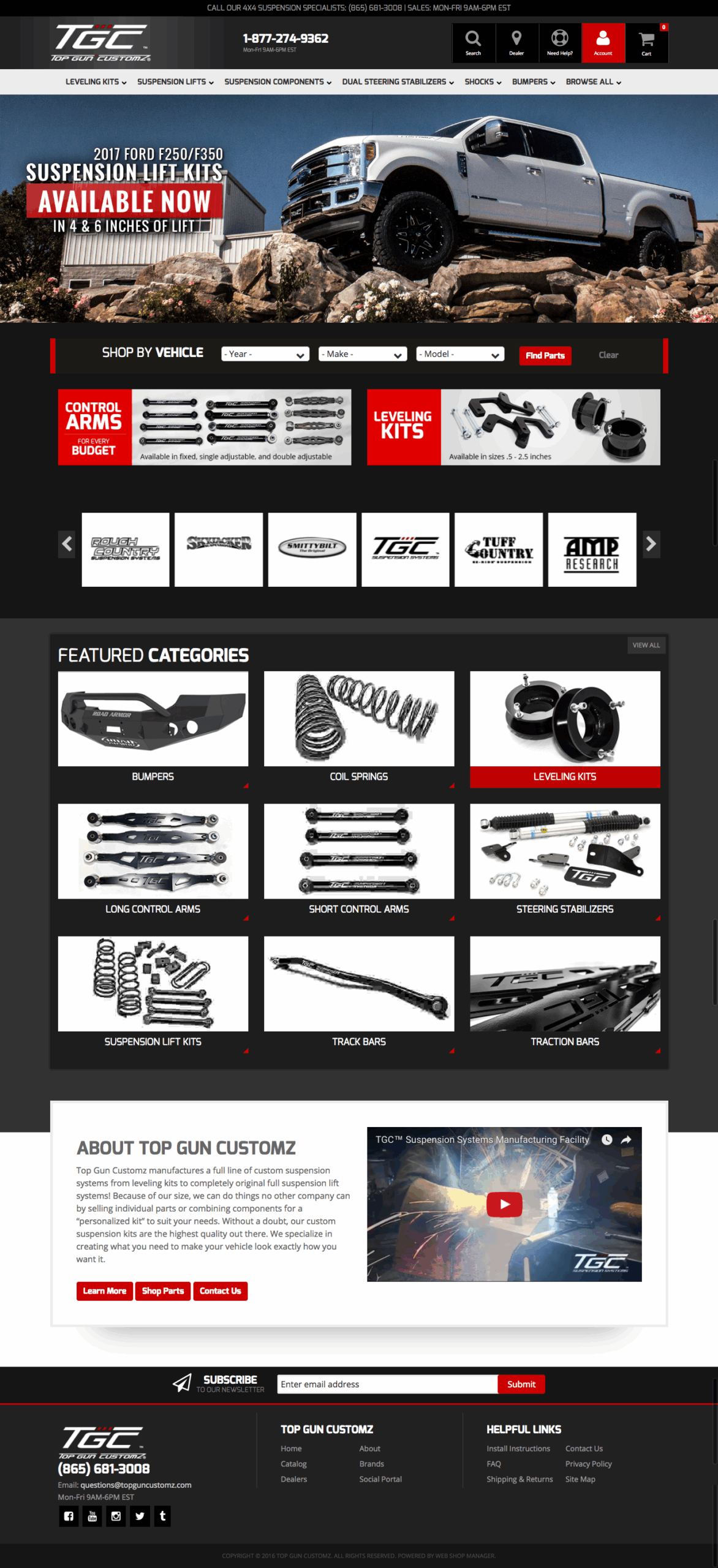 Top Gun Customz truck suspension manufacturer website homepage screenshot