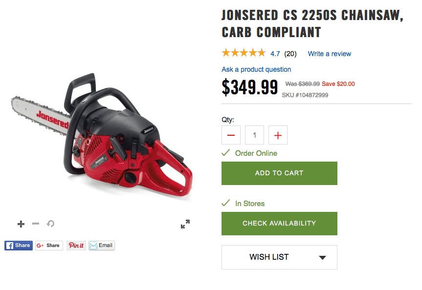 Clear image of chainsaw product for e-commerce
