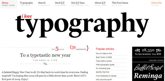 Example of imageless web design focused on typography and text